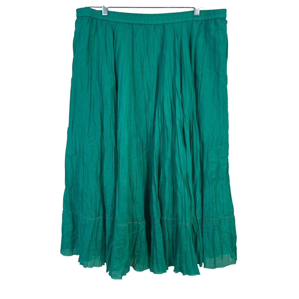 Coldwater Creek Green Cotton Silk Crinkle Maxi Skirt Petite XL PXL‎ Boho Tiered